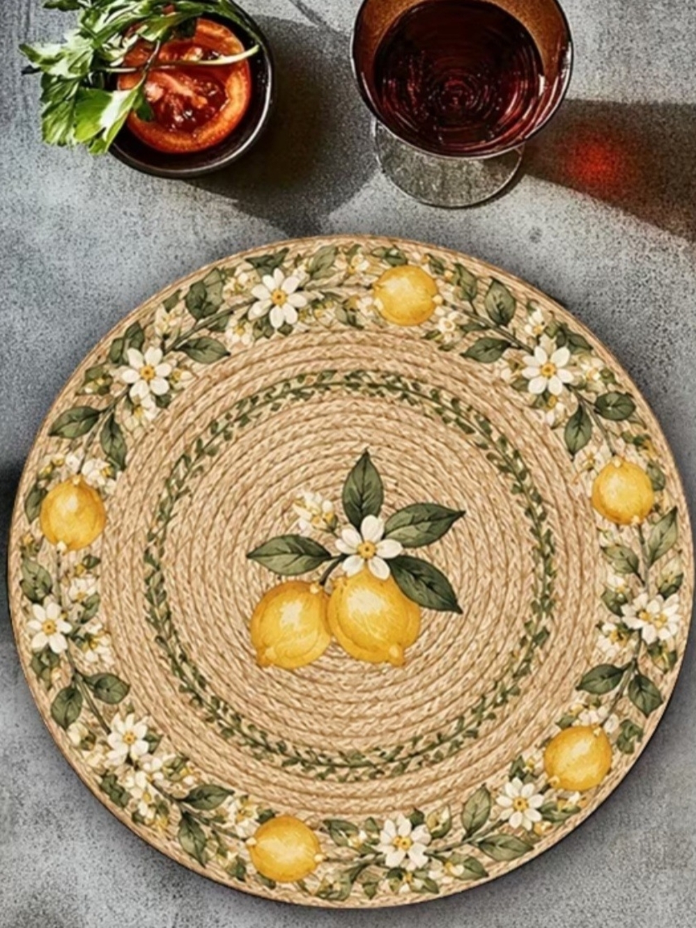 Lemon Blossom Round Placemats - Set of 4 (Yellow)